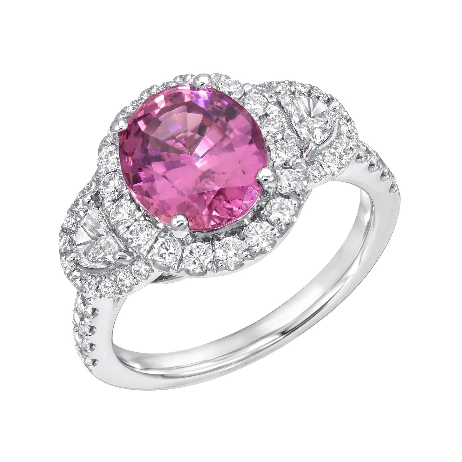 Oval Cut Pink Sapphire Ring Oval 3.14 Carats