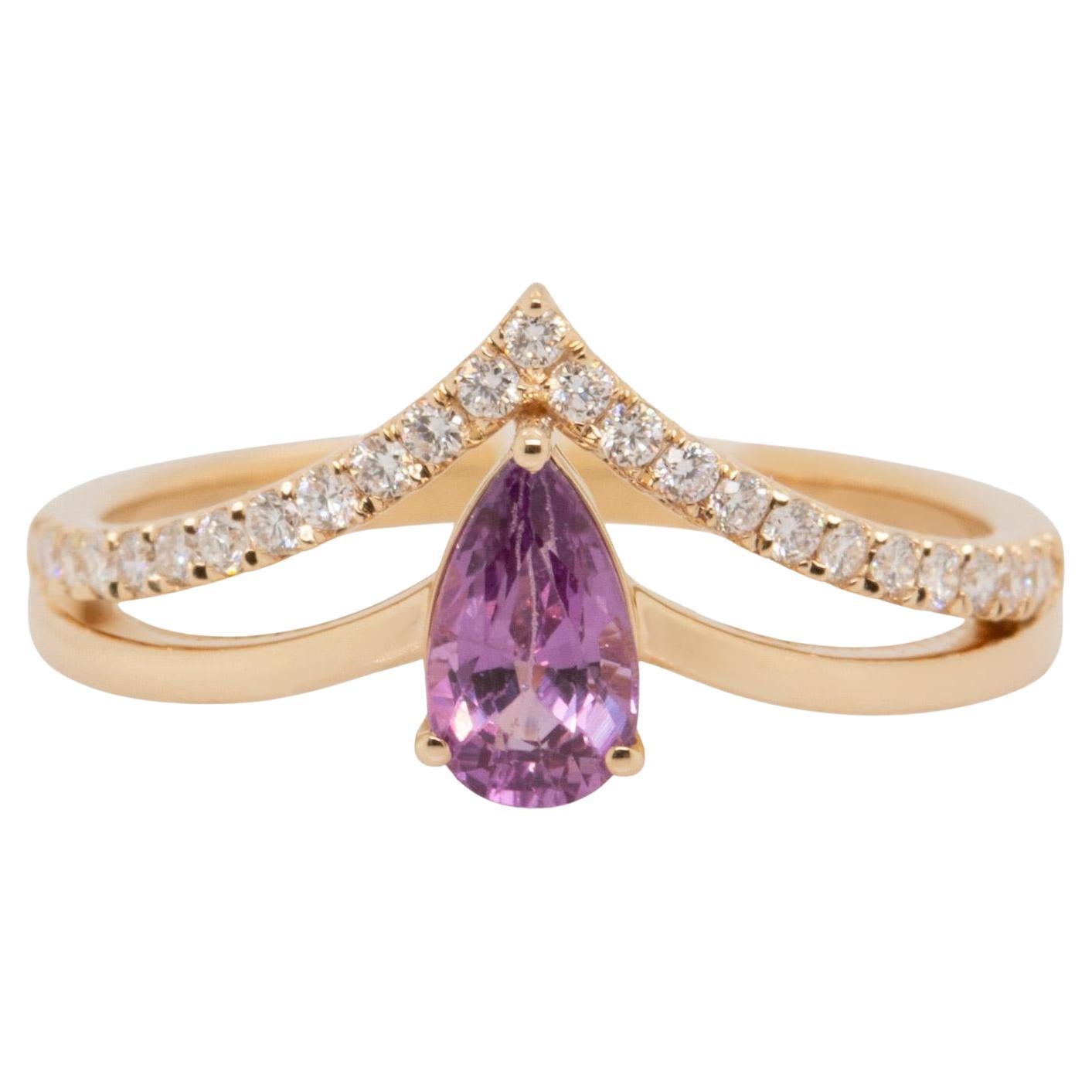 Pink Sapphire Ring with Natural Diamonds Accents: Solid 14k Gold, 7x4mm