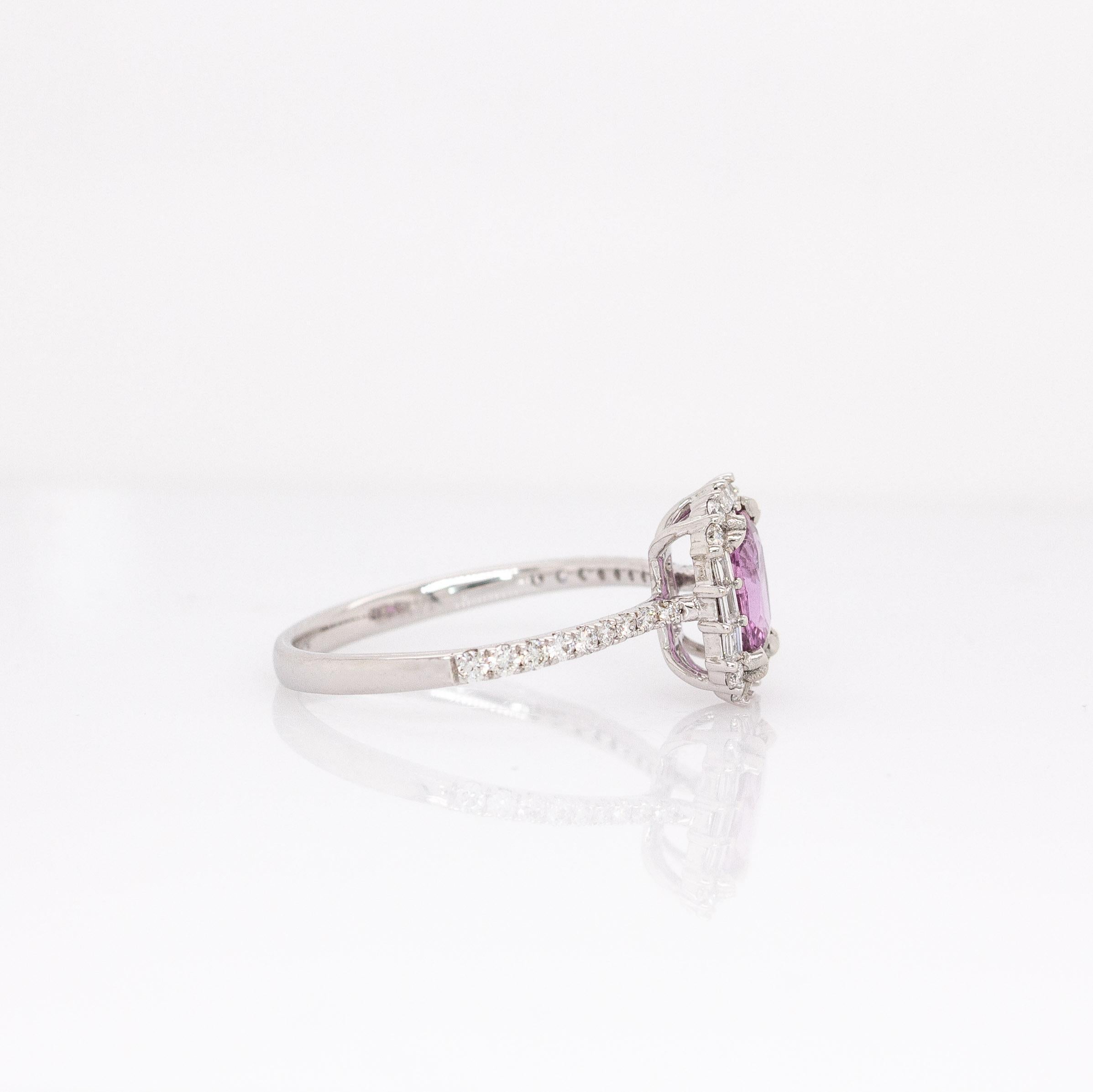 Pink Sapphire Ring mit natürlichen Diamanten Akzente: Massiv 14k Weißgold, 7x5mm im Zustand „Neu“ im Angebot in Columbus, OH