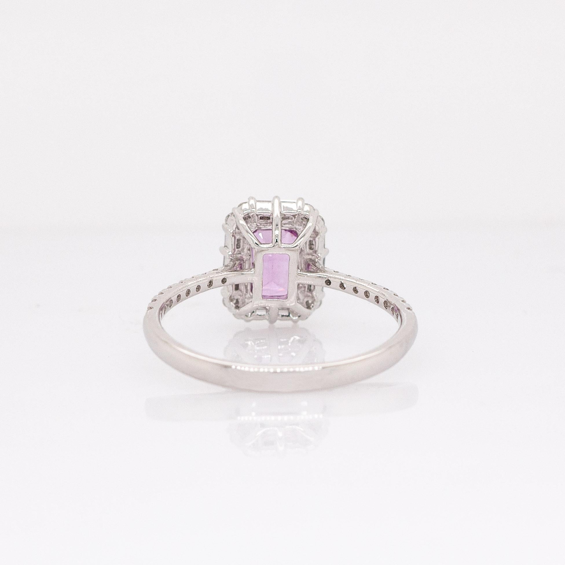 Pink Sapphire Ring mit natürlichen Diamanten Akzente: Massiv 14k Weißgold, 7x5mm Damen im Angebot