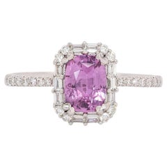 Pink Sapphire Ring mit natürlichen Diamanten Akzente: Massiv 14k Weißgold, 7x5mm