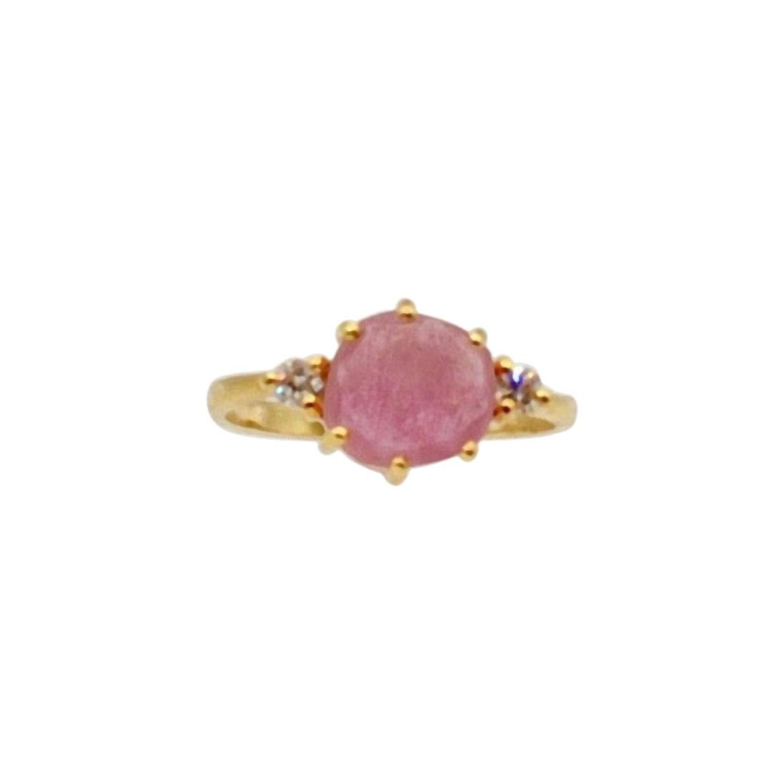 Bague en or 14 carats sertie d'un saphir rose de 2,6 carats et de diamants de taille rose en vente