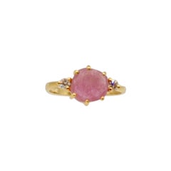 Pink Sapphire Rose Cut 2.6 Carat and Diamond Ring Set in 14 Karat Gold Ring