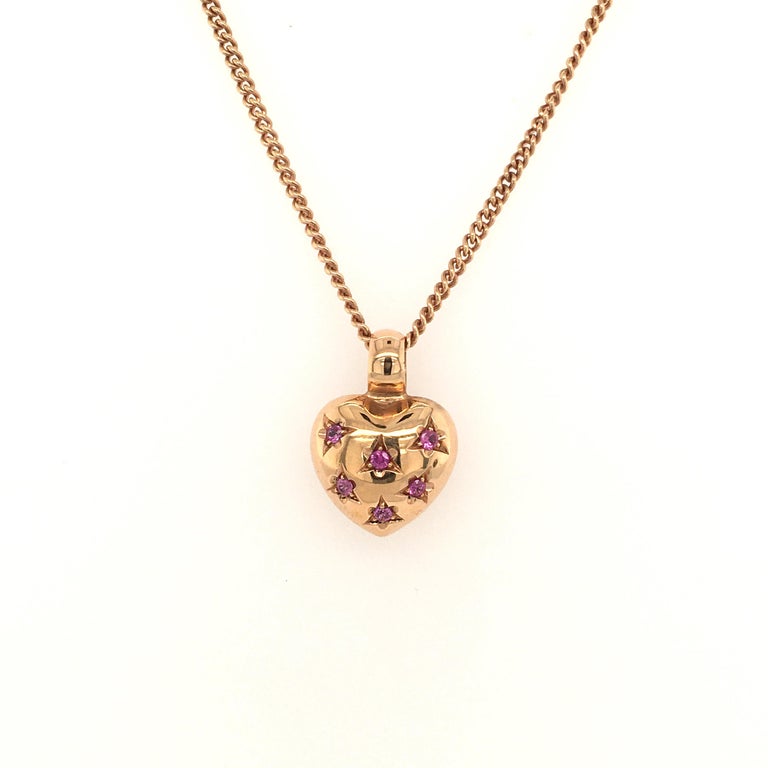 Pink Sapphire Rose Gold Heart Pendant For Sale at 1stdibs