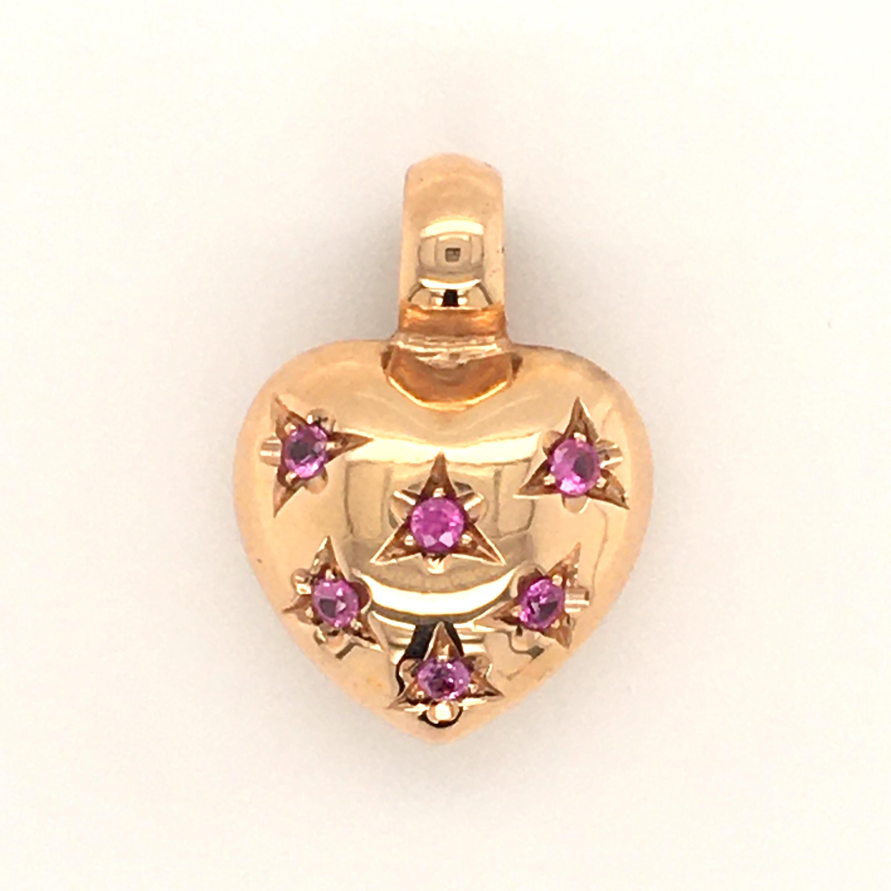 Pink Sapphire Rose Gold Heart Pendant In Good Condition In Lucerne, CH