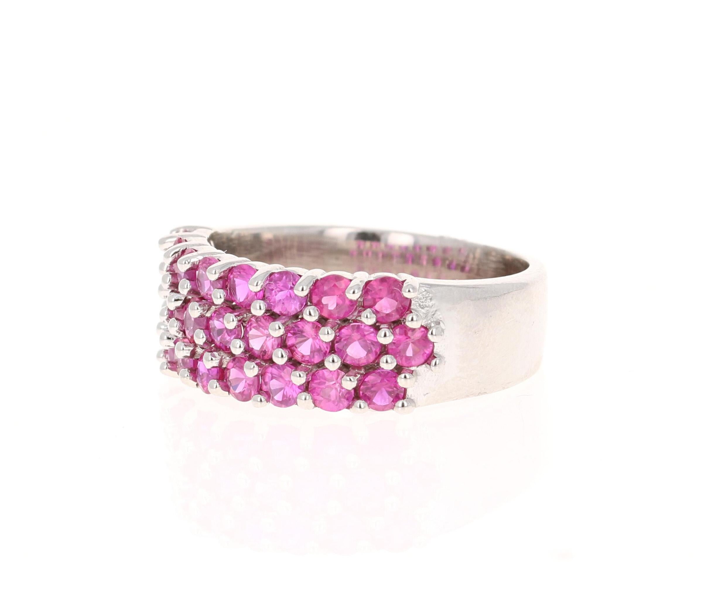 Contemporary Pink Sapphire Round Cut Band 14 Karat White Gold