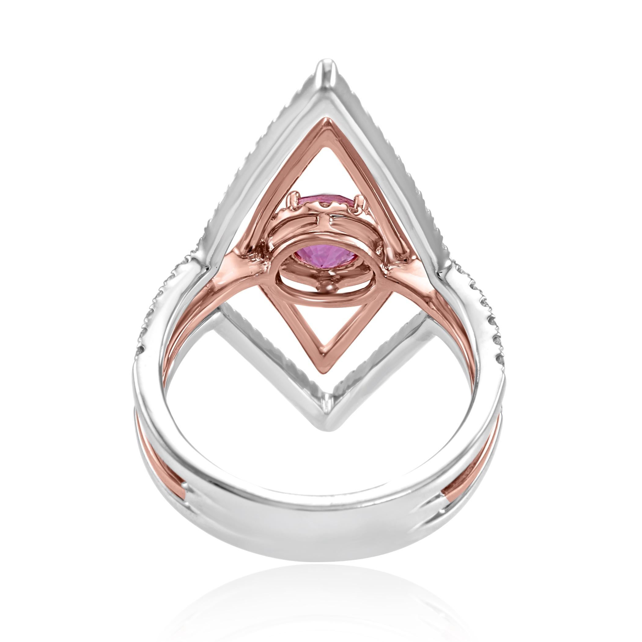 Pink Sapphire Round White Diamond Halo Two Color Gold Cocktail Fashion Ring 1