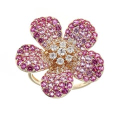 Pink Sapphire, Ruby and Diamond 14 Karat Gold Ring