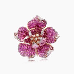 Anello con zaffiro rosa, rubino e diamante Lilli Diamond Flower in oro rosa 18 carati con design floreale