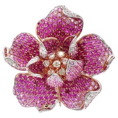 Pink Sapphire Ruby & Diamond Lilly Flower 18K Rose Gold Floral Design Ring