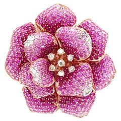 Pink Sapphire Ruby & Diamond Lilly Flower 18K Rose Gold Floral Design Ring