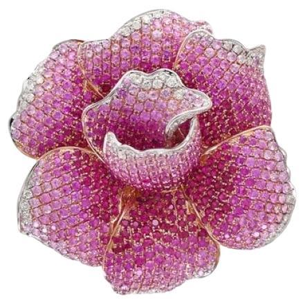 Pink Sapphire Ruby & Diamond Lilly Flower 18K Rose Gold Floral Design Ring