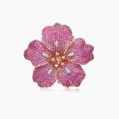 Pink Sapphire Ruby & Diamond Lilly Flower Flower 18K Rose Gold Design Ring