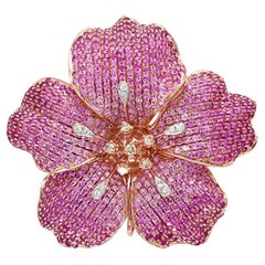 Pink Sapphire Ruby & Diamond Lilly Flower Flower 18K Rose Gold Design Ring