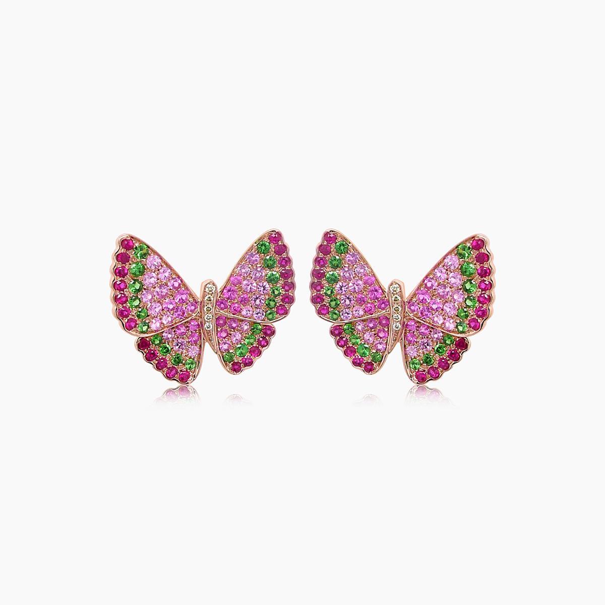 Pink Sapphire & Ruby Diamonds Butterfly Sweet 18K Rose Gold Clip Ohrringe im Zustand „Neu“ im Angebot in Oakton, VA