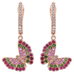 Pink Sapphire & Ruby Diamonds Butterfly Sweet 18K Rose Gold Clip Earrings