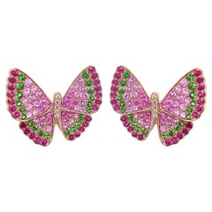 Pink Sapphire & Ruby Diamonds Butterfly Sweet 18K Rose Gold Clip Ohrringe