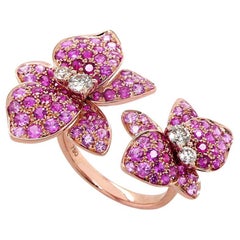 Pink Sapphire Ruby & Fancy Diamond Lilly Flower Flower 18K Rose Gold Ring