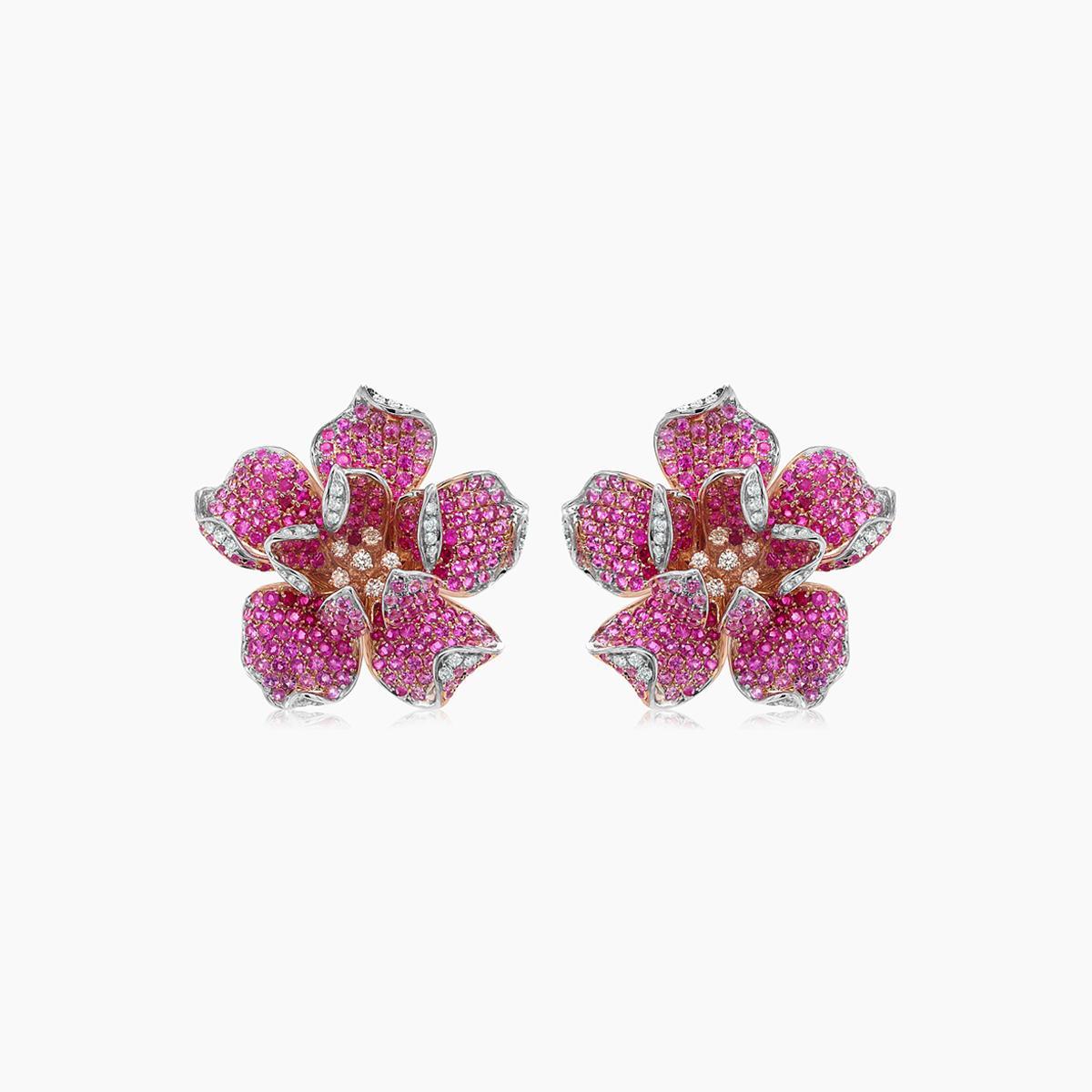 Orecchini in oro rosa 18 carati con zaffiro rosa, rubino e diamante bianco The Lilli Diamond In condizioni Nuovo in vendita a Oakton, VA