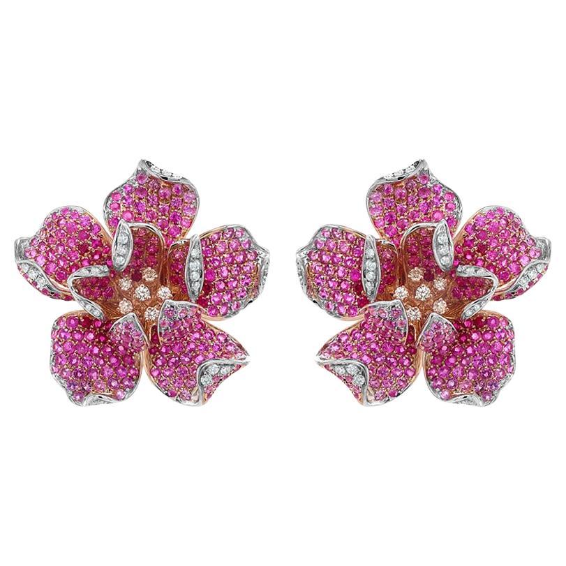 Orecchini in oro rosa 18 carati con zaffiro rosa, rubino e diamante bianco The Lilli Diamond