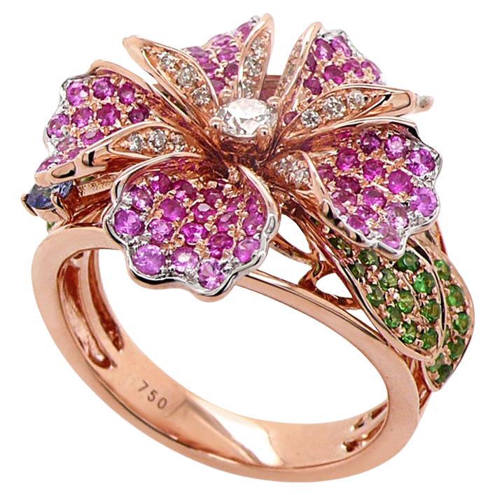 Ring mit rosa Saphir, Rubin und mehreren Edelsteinen The Lilly Flower 18K Rose Gold
