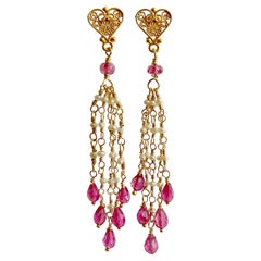 Pink Sapphire Seed Pearls Heart Post Earrings, Valentina Duster Earrings II