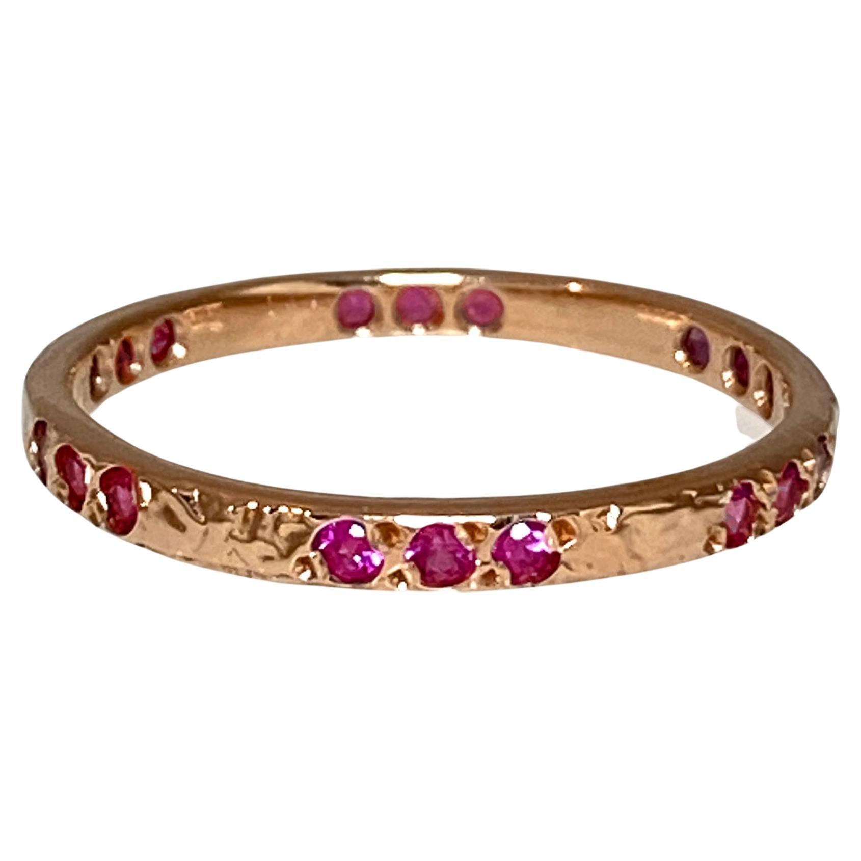 Pink Sapphire set in Textured 14 Karat Rose Gold Band from K.MITA - Large
