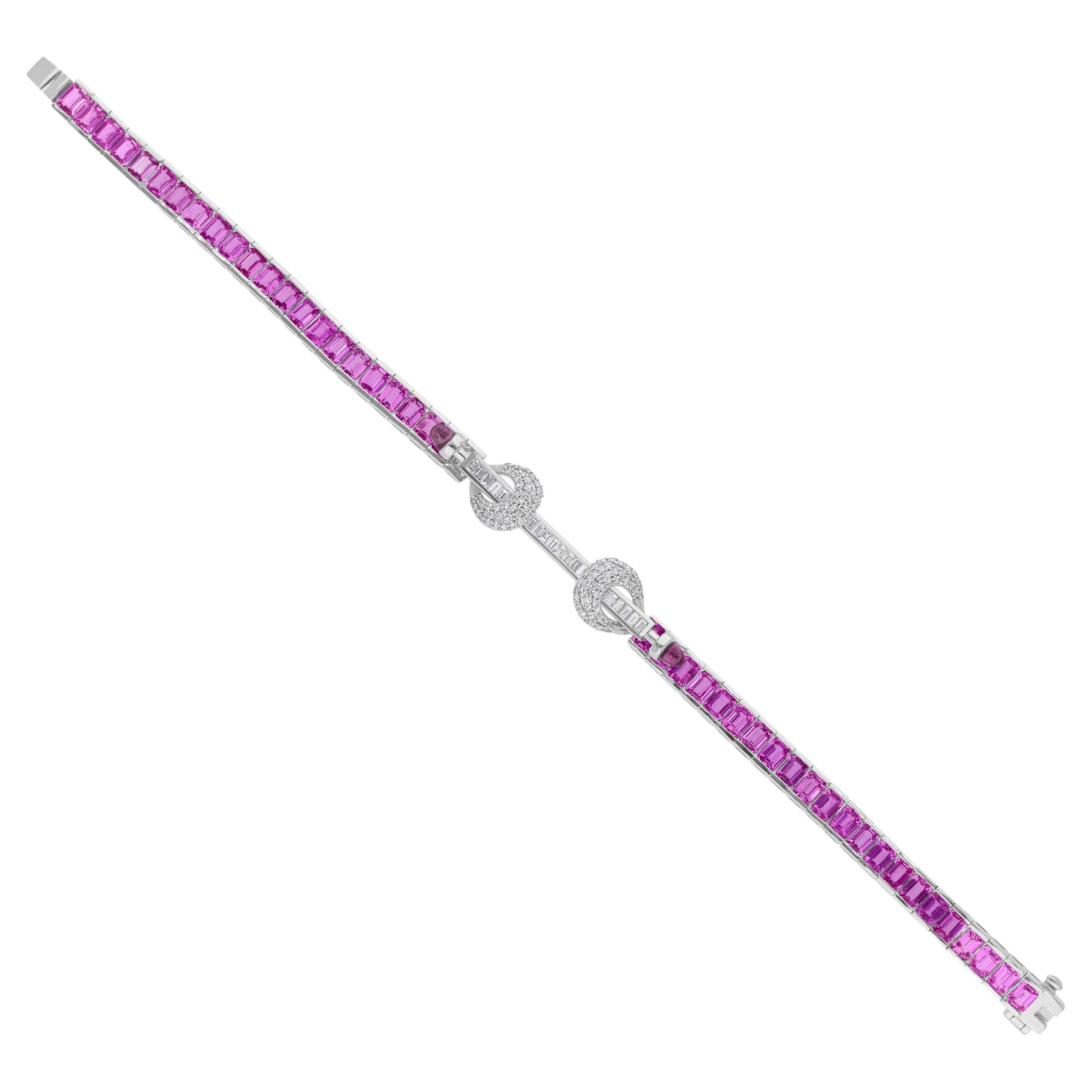 Pink Sapphire Smokey SI Clarity HI Color Diamond 14 Karat White Gold Bracelet