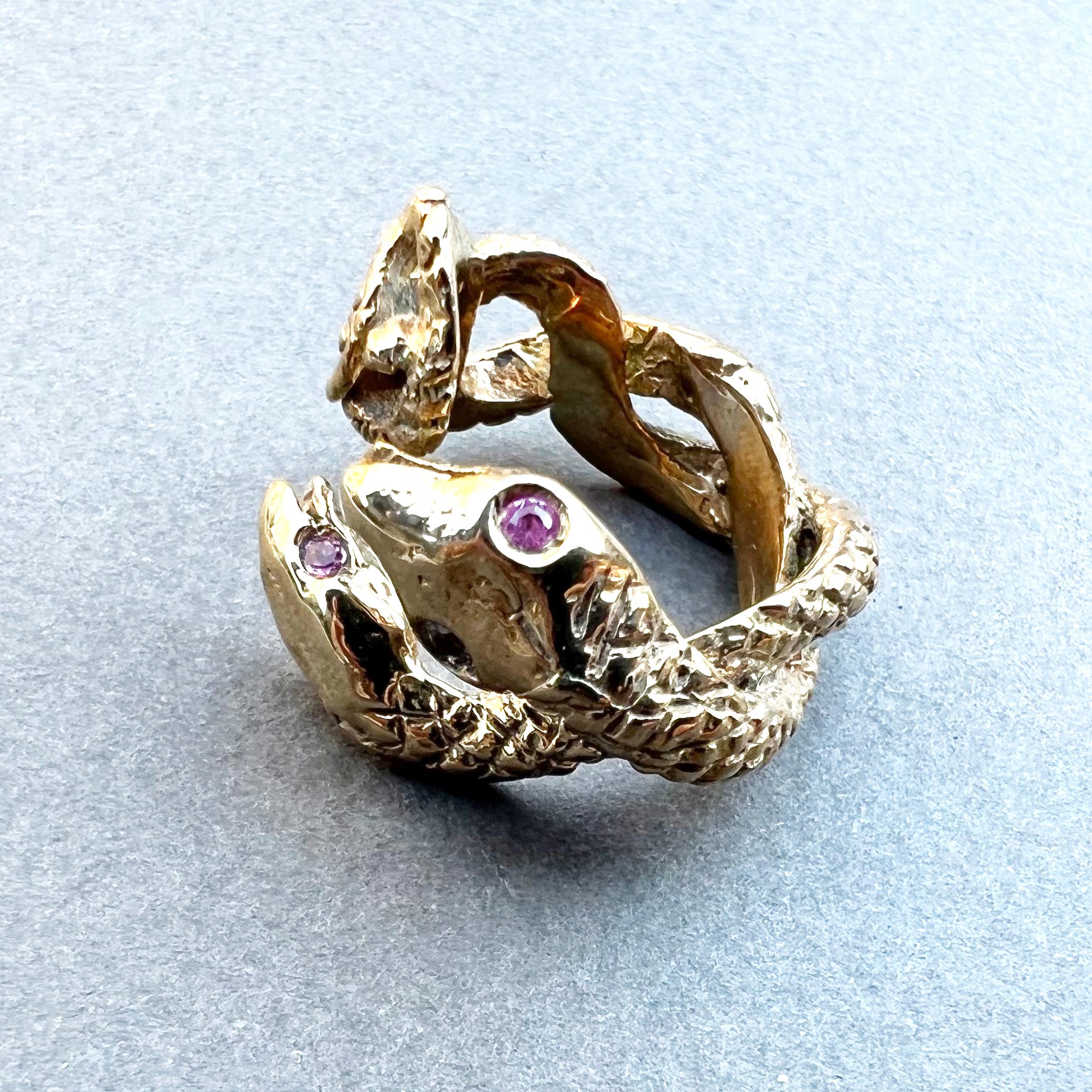 Contemporary Pink Sapphire Snake Ring Bronze Cocktail Ring J Dauphin For Sale