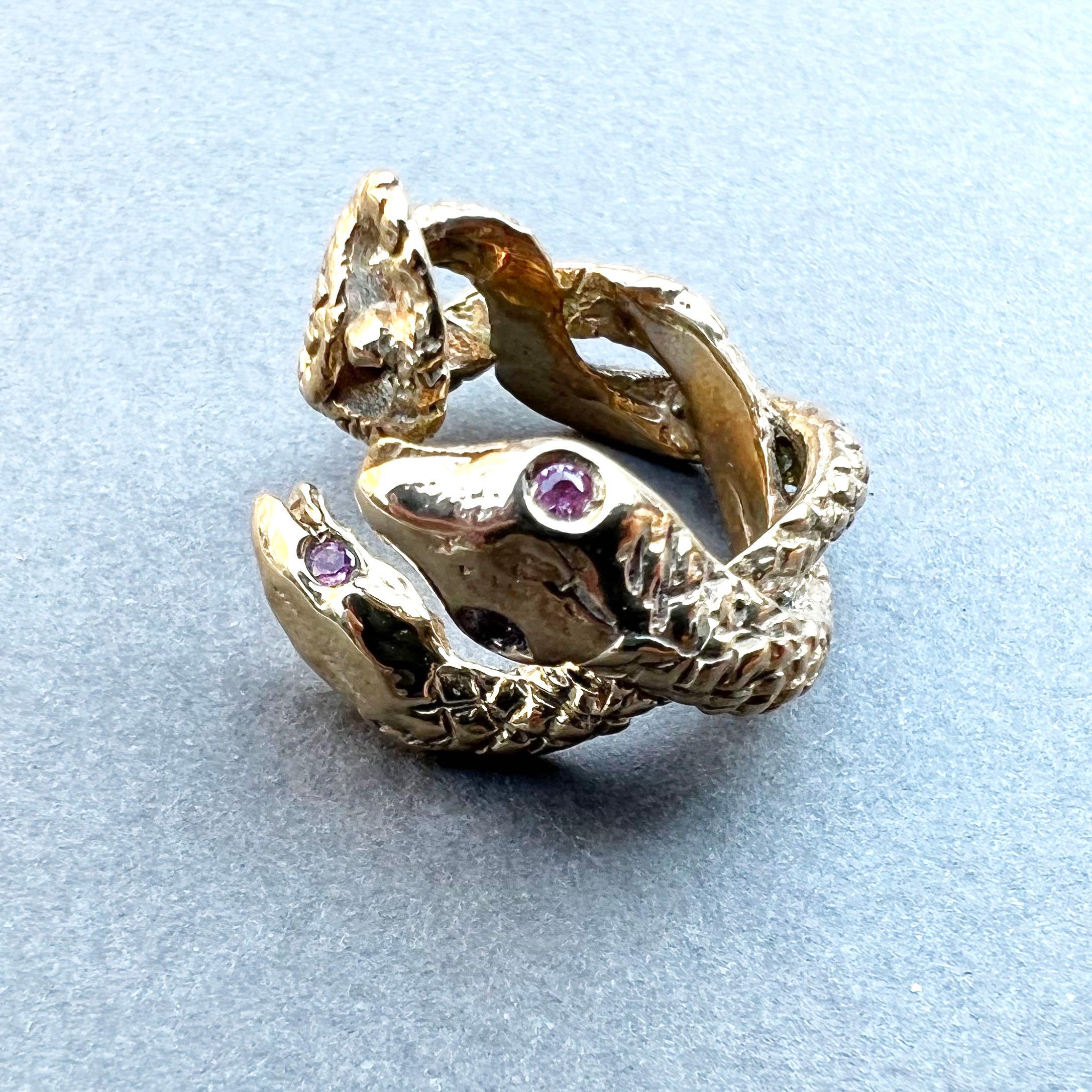 Women's Pink Sapphire Snake Ring Bronze Cocktail Ring J Dauphin For Sale