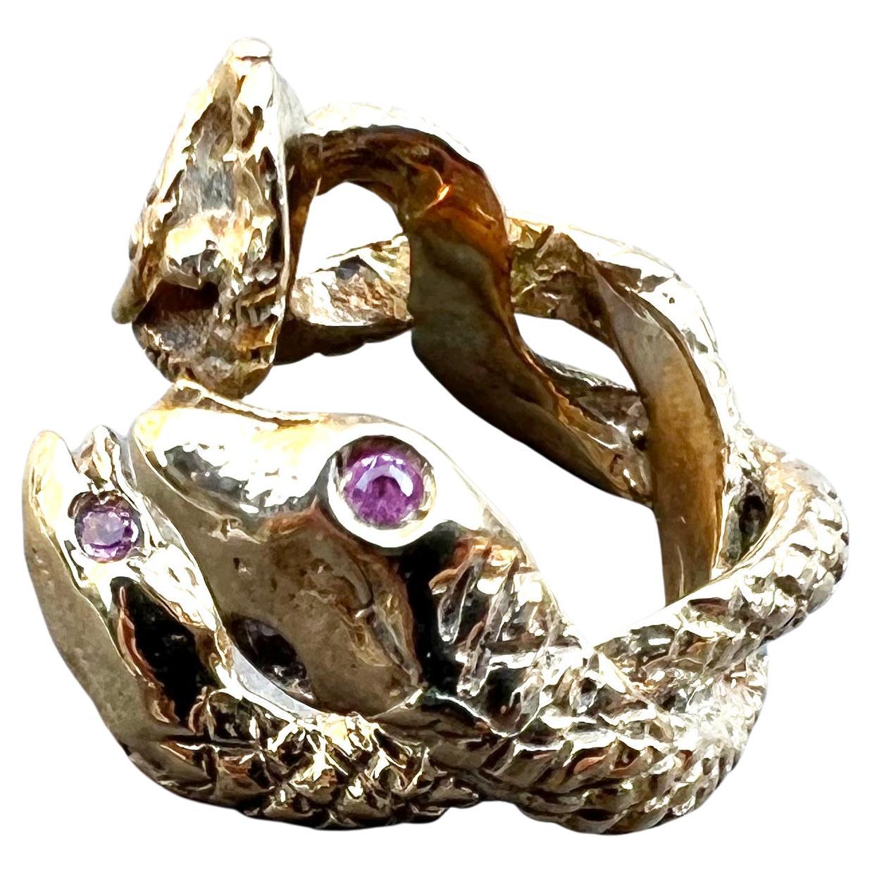 Pink Sapphire Snake Ring Bronze Cocktail Ring J Dauphin For Sale