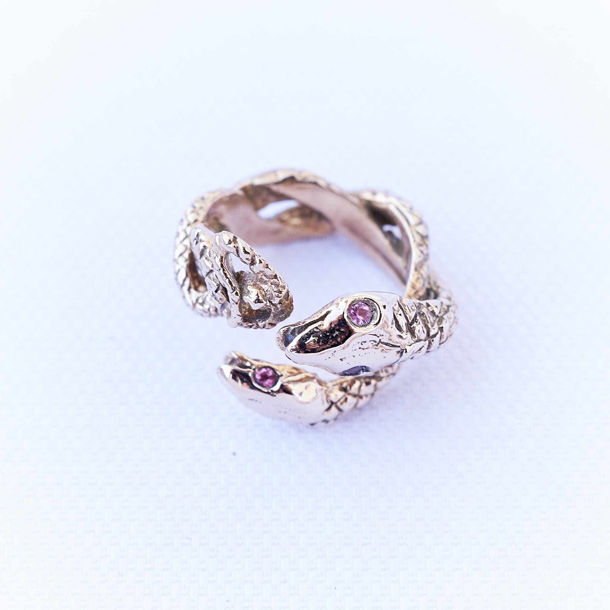 4 Pink Sapphires Eyes on Snake Ring Cocktail Ring Made in Bronze 
Designer: J Dauphin

J DAUPHIN 
