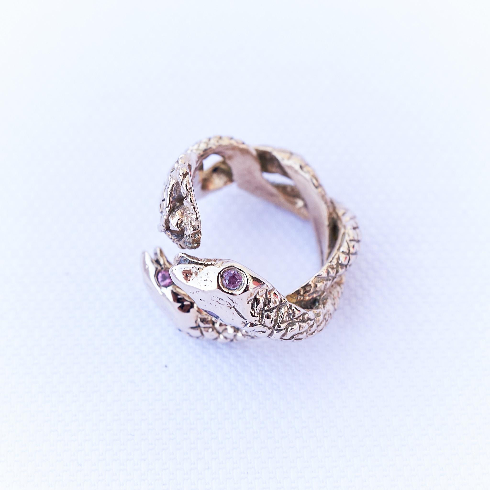 Victorian Pink Sapphire Snake Ring Cocktail Ring Bronze J Dauphin For Sale