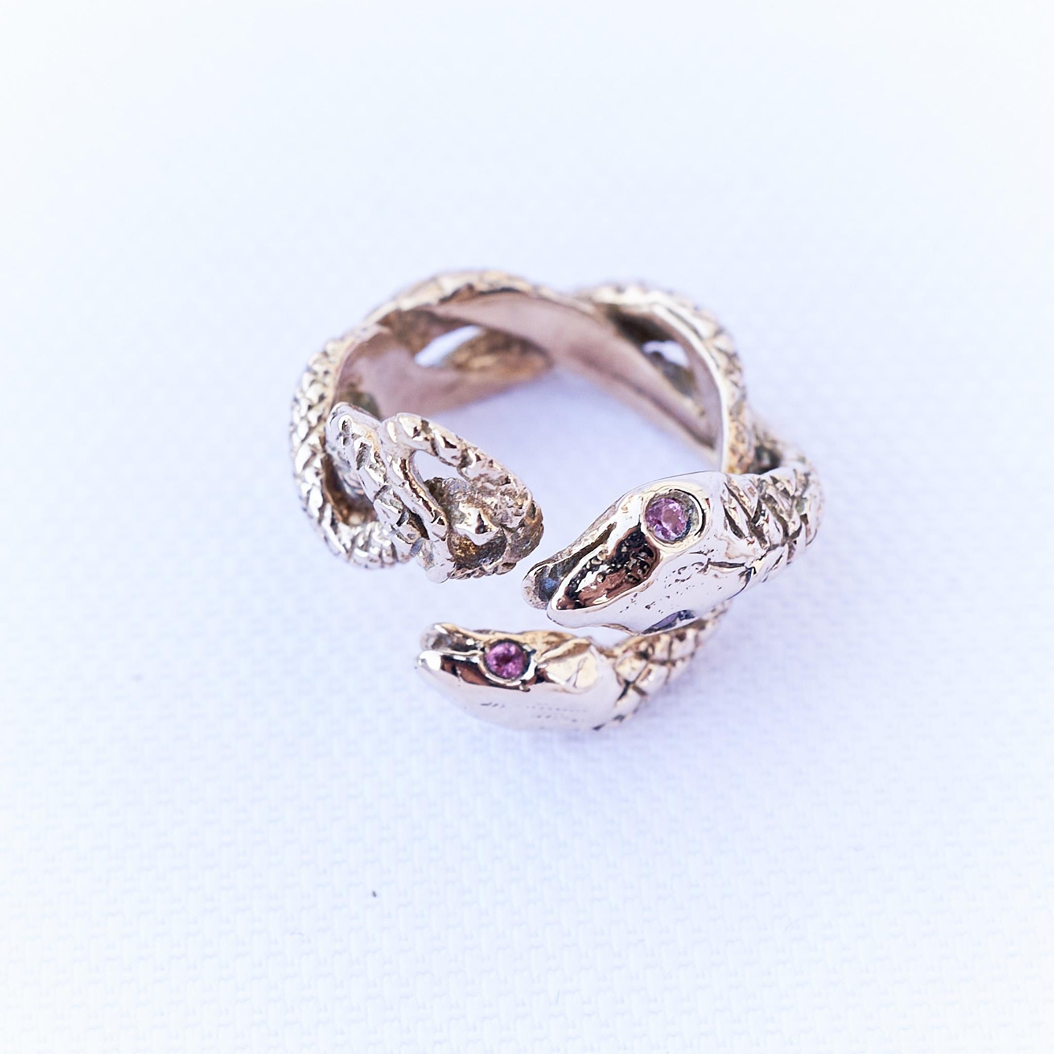 Brilliant Cut Pink Sapphire Snake Ring Cocktail Ring Bronze J Dauphin For Sale