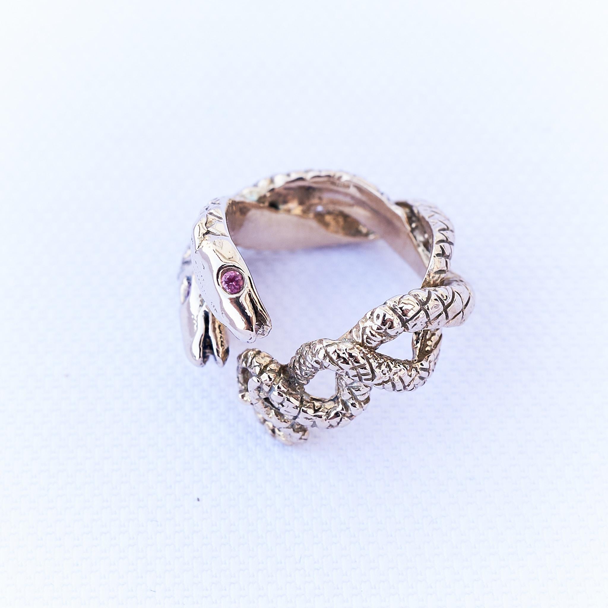 Pink Sapphire Snake Ring Cocktail Ring Bronze J Dauphin In New Condition For Sale In Los Angeles, CA