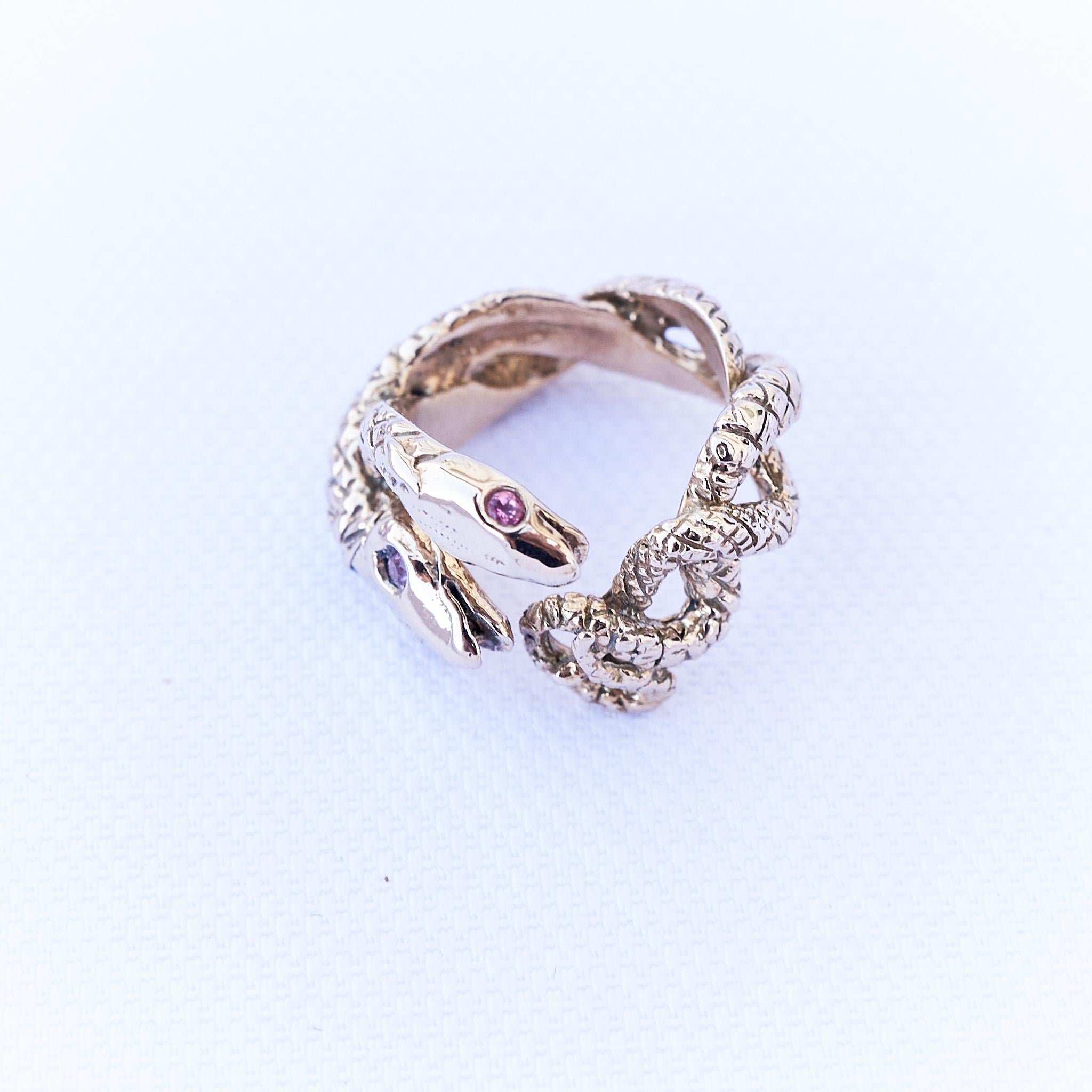 Women's Pink Sapphire Snake Ring Cocktail Ring Bronze J Dauphin For Sale