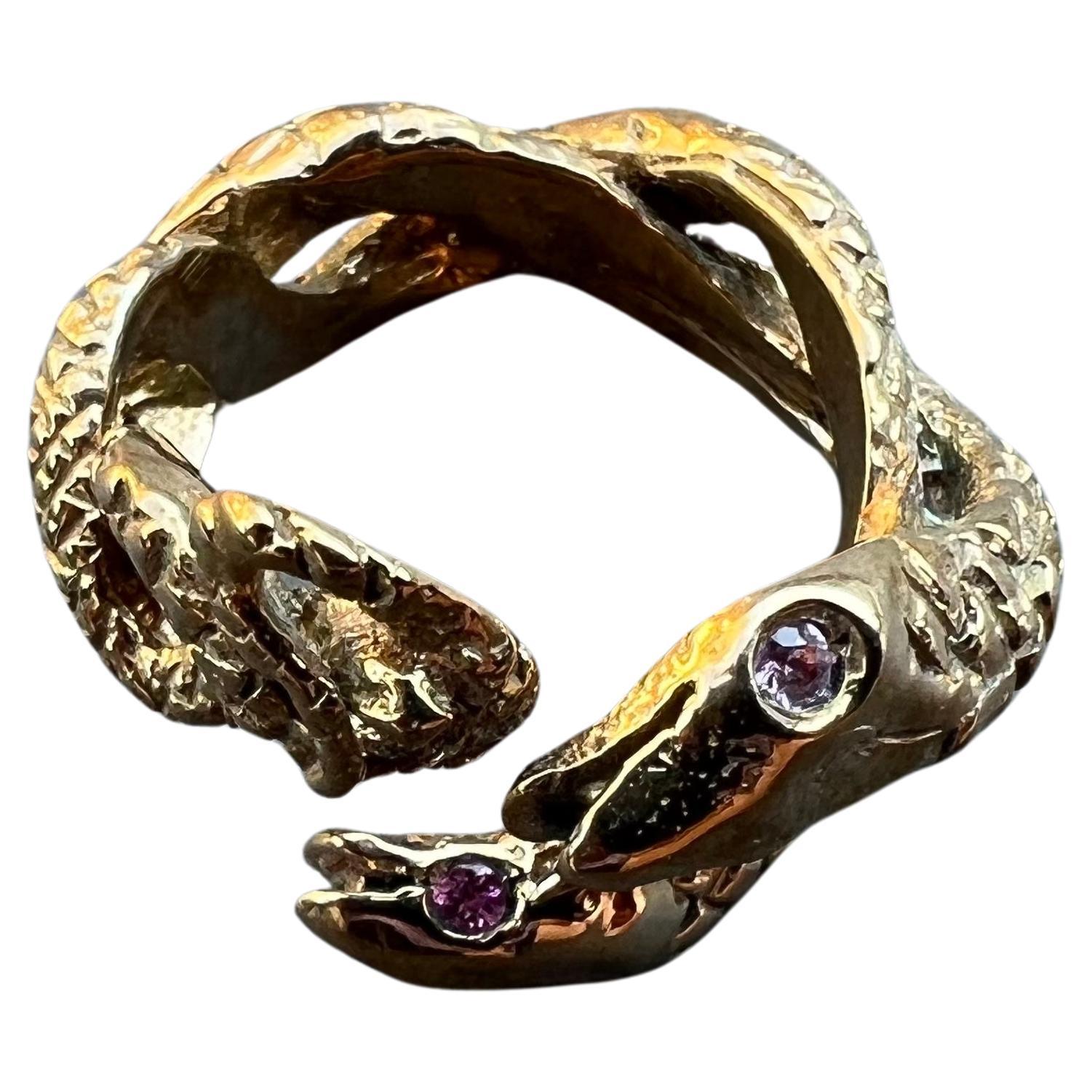 Vittoriano Anello Serpente Zaffiro Rosa Anello Animale Doppia Testa Bronzo Dauphin