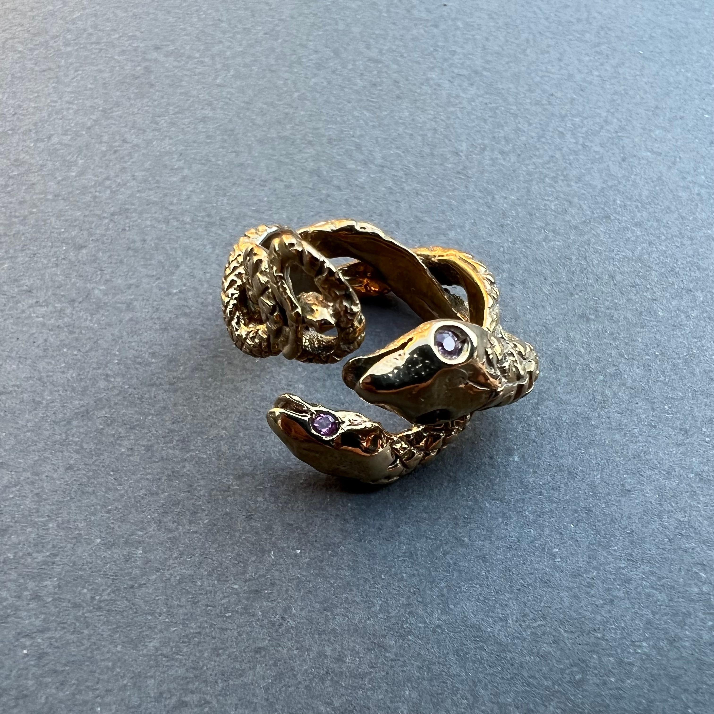 Anello Serpente Zaffiro Rosa Anello Animale Doppia Testa Bronzo Dauphin In condizioni Nuovo a Los Angeles, CA