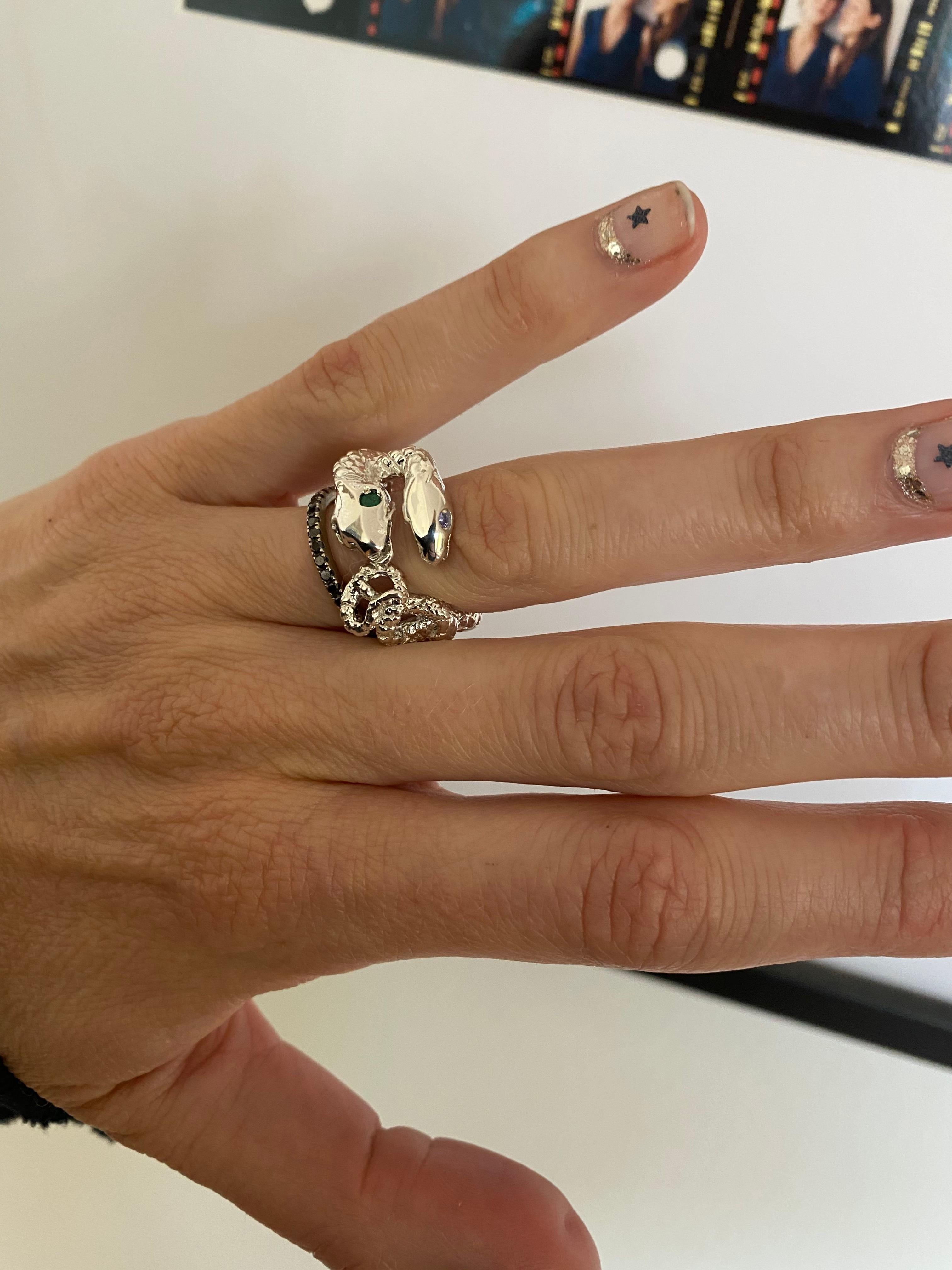 Anello Serpente Zaffiro Rosa Anello Animale Doppia Testa Bronzo Dauphin 1