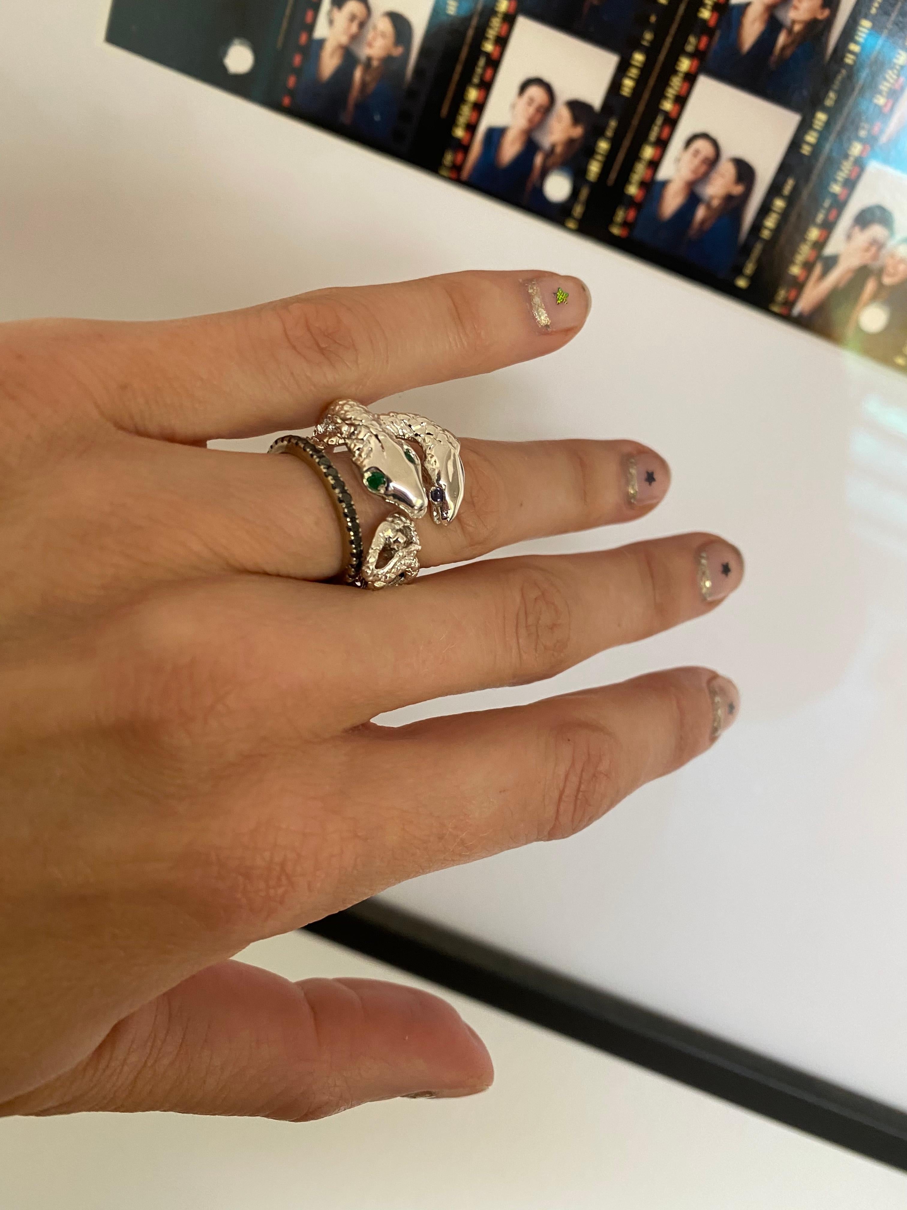 Anello Serpente Zaffiro Rosa Anello Animale Doppia Testa Bronzo Dauphin 3