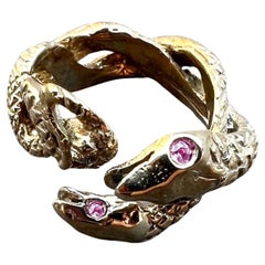 Pink Sapphire Snake Ring Double Head Animal Ring Bronze Dauphin