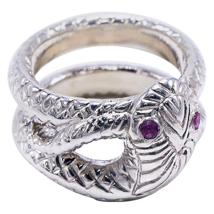 Sapphire Snake Ring Sterling Silver Cocktail Ring Victorian Style J Dauphin For Sale
