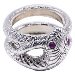 Bague cocktail en argent sterling avec saphir et serpent de style victorien J Dauphin