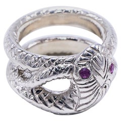 Bague cocktail en argent, saphir rose et serpent de style victorien J Dauphin