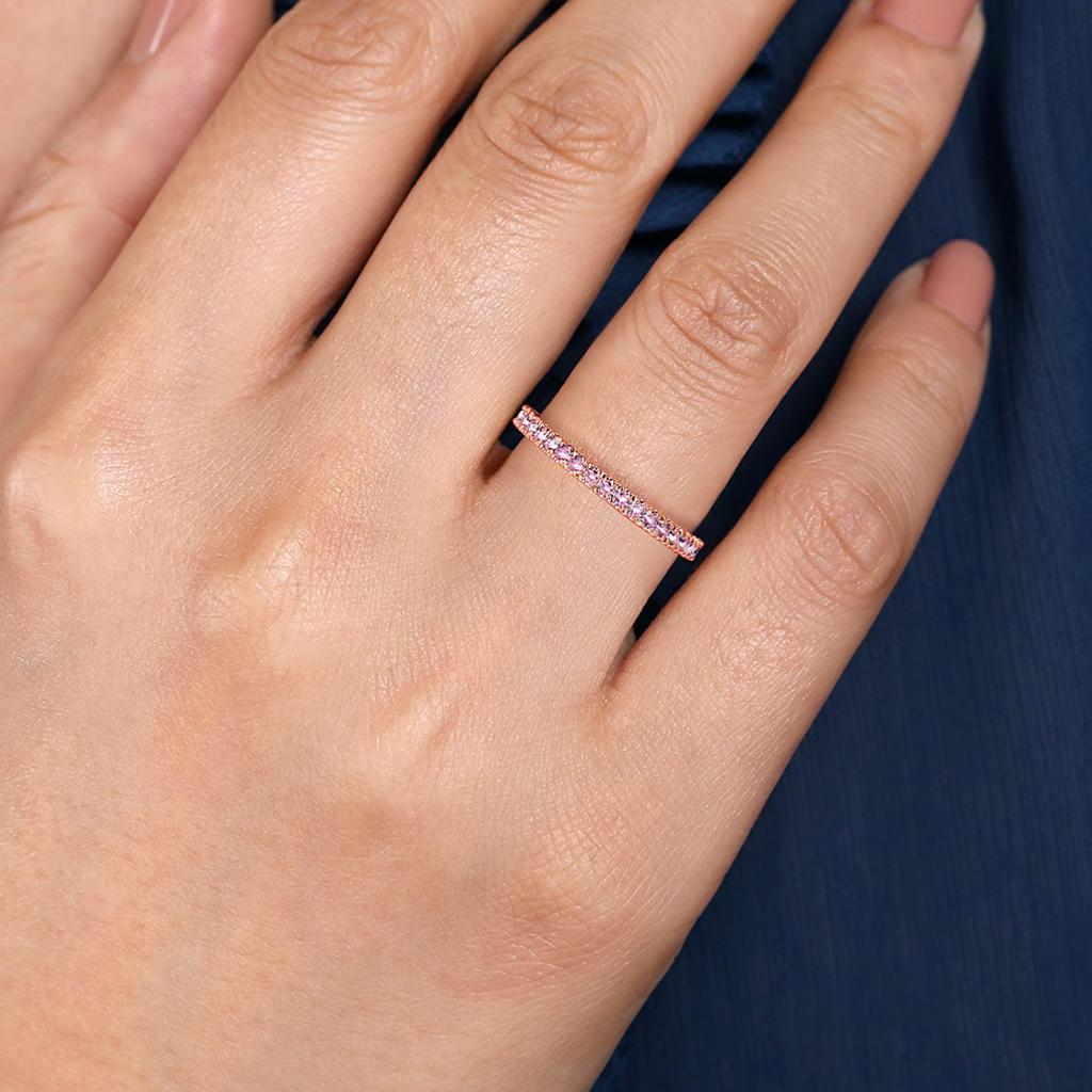 For Sale:  Pink Sapphire Stackable Ring 2mm 14K Gold 3/4 Band Wedding Stack LR50889 10