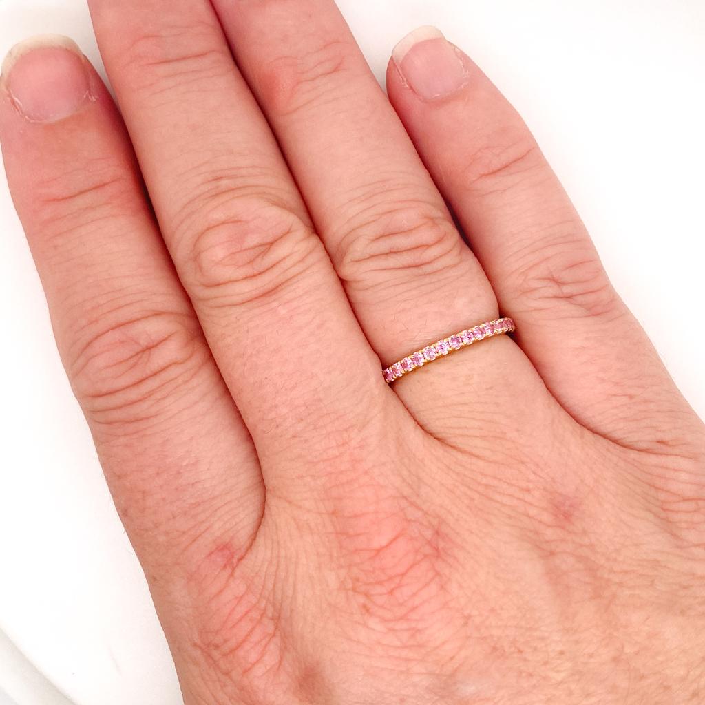 For Sale:  Pink Sapphire Stackable Ring 2mm 14K Gold 3/4 Band Wedding Stack LR50889 2