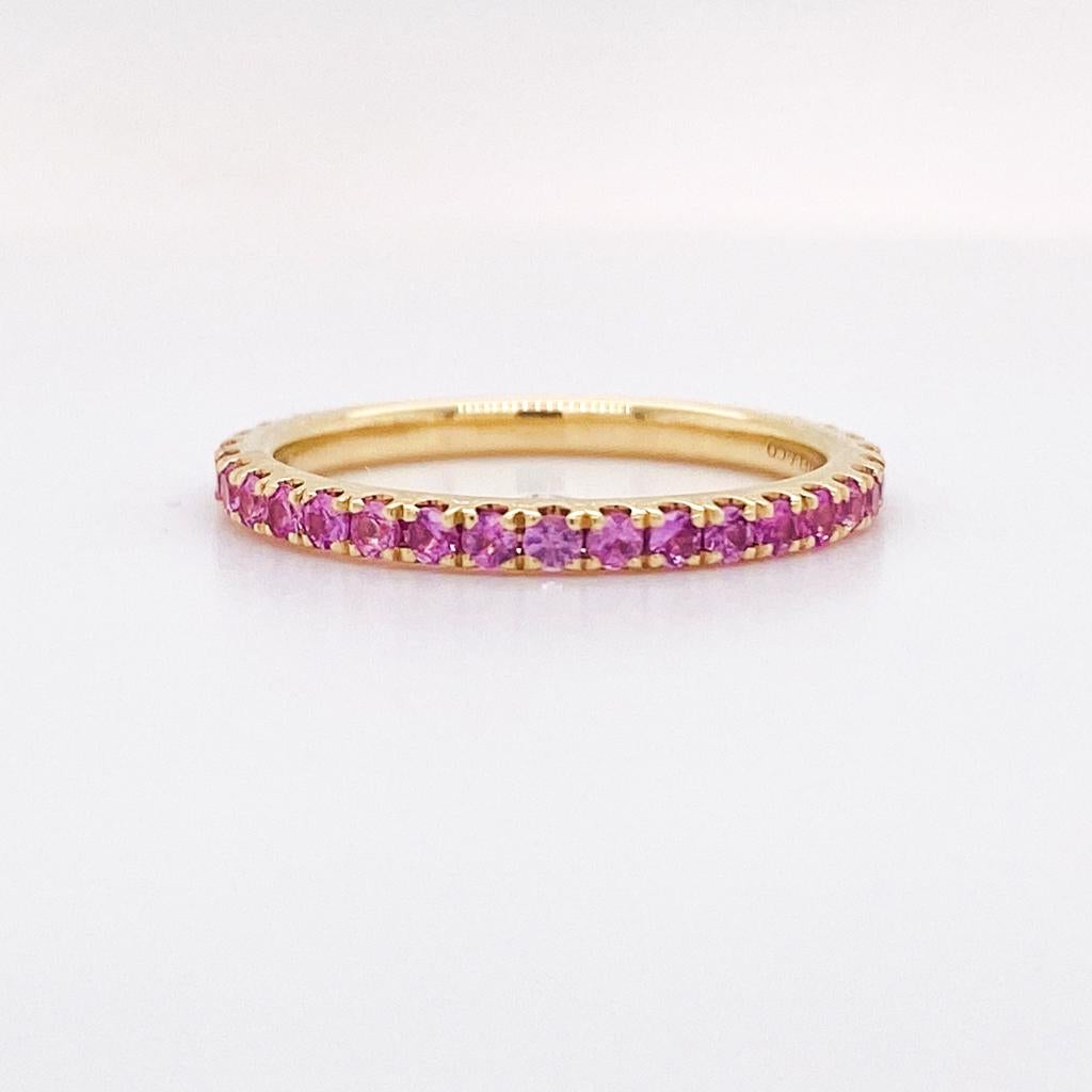 For Sale:  Pink Sapphire Stackable Ring 2mm 14K Gold 3/4 Band Wedding Stack LR50889 6