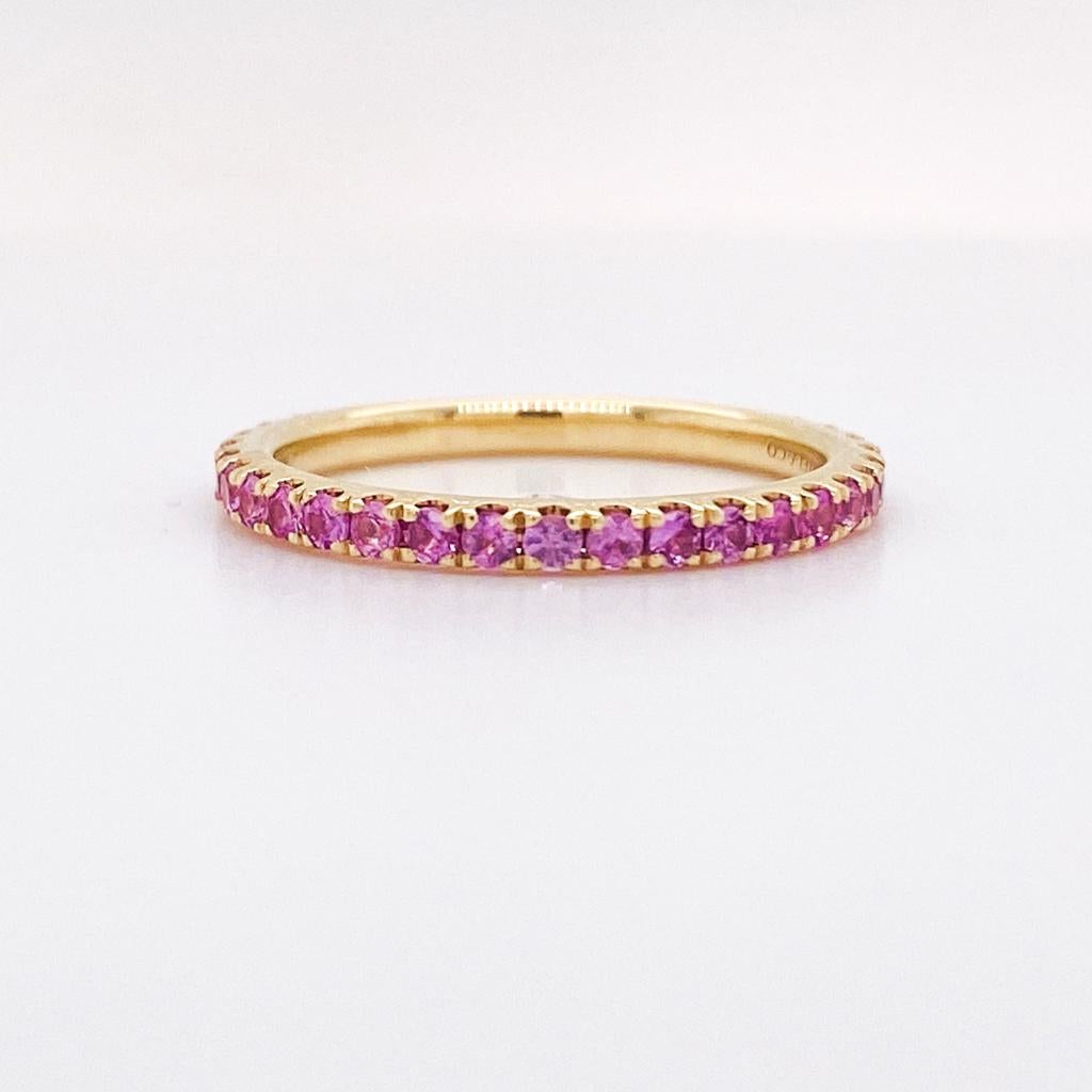 For Sale:  Pink Sapphire Stackable Ring 2mm 14K Gold 3/4 Band Wedding Stack LR50889 6