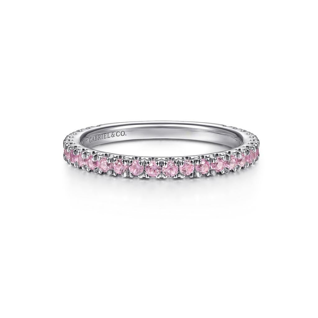 For Sale:  Pink Sapphire Stackable Ring 2mm 14K Gold 3/4 Band Wedding Stack LR50889 7