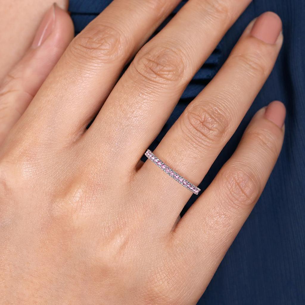 For Sale:  Pink Sapphire Stackable Ring 2mm 14K Gold 3/4 Band Wedding Stack LR50889 8